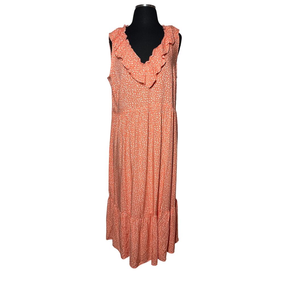 Old Navy Sleeveless Ruffle Swing Midi Dress Pink Ditsy Floral Sz L Cottagecore